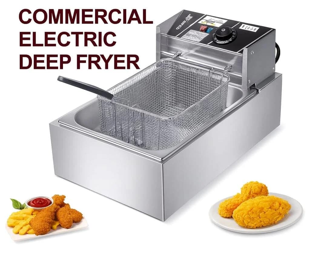 Commercial Electric Deep Fryer – Stainless Steel Single Tank with Basket 6L